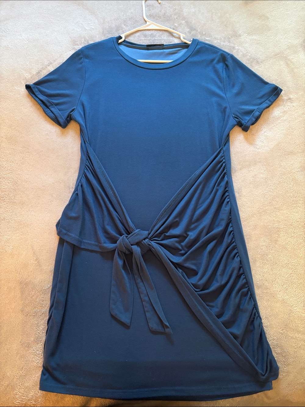Classic Tie-Waist Short Sleeve Dress in Deep Blue